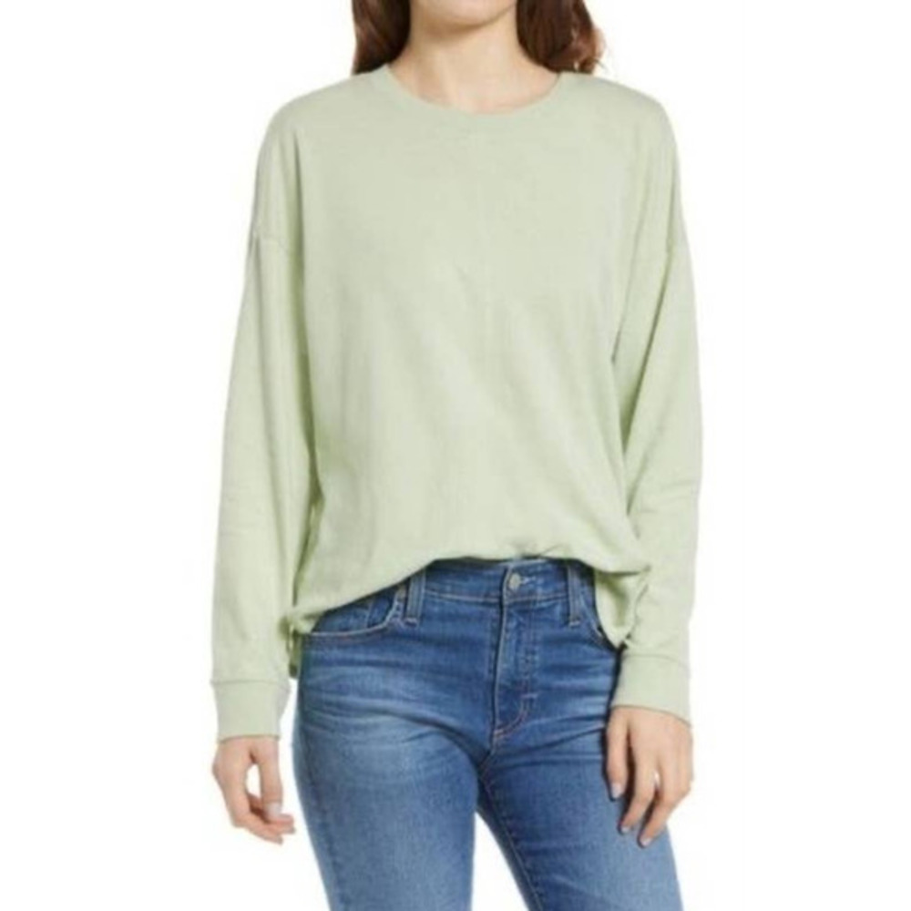 Madewell (Re)sourced Cotton Newville Tee Mint Green long sleeve Size large MD025
